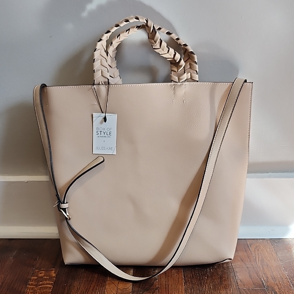 Jules Kay x Rachel Zoe Nude Tote Bag with Braided Handle and Adjustable Strap